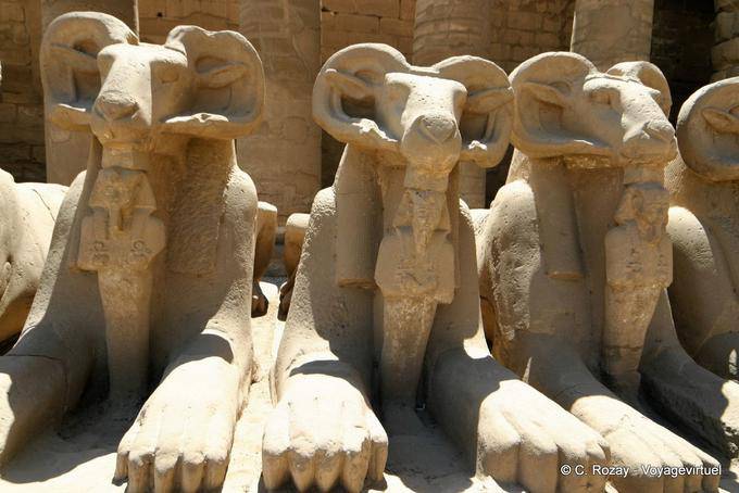 Lion paws of the Sphinx rams into the Pharaoh, Karnak Temple - Egypt