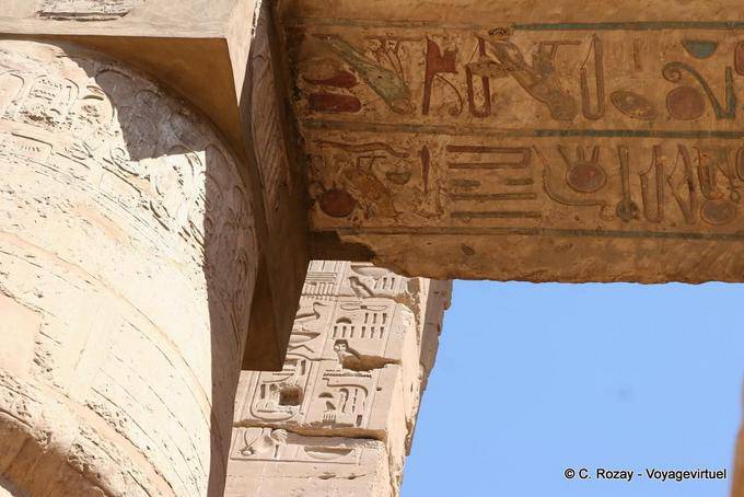 Color hieroglyphics on a lintel, Karnak Temple - Egypt