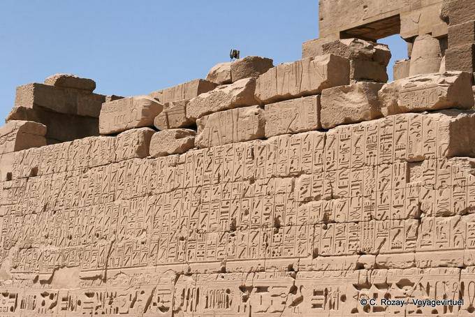 Panel hieroglyphs carved on a wall, Temple of Karnak - Egypt