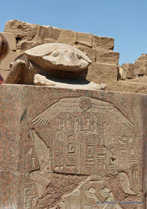 Scarab made of pink granite by Pharaoh Amenhotep III, near the sacred lake of the temple of Karnak - Egypt