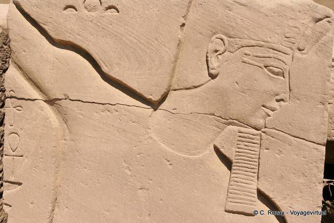 Pharaoh profile with false beard and crown Deshret, Karnak - Egypt