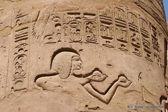 Relief on a column of the great hypostyle hall, Karnak - Egypt