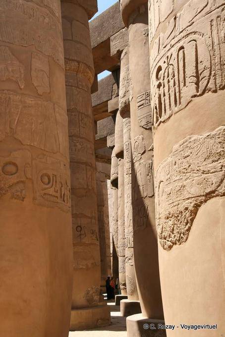 Between the columns of the hypostyle hall of the precinct of Amun-Re, Karnak - Egypt