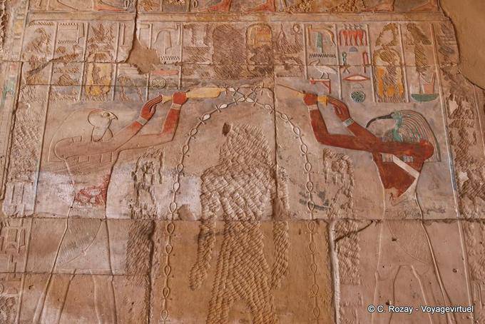 Thoth and Horus, Edfu purify Hatshepsut, Sanctuary sacred boats, Karnak Temple - Egypt