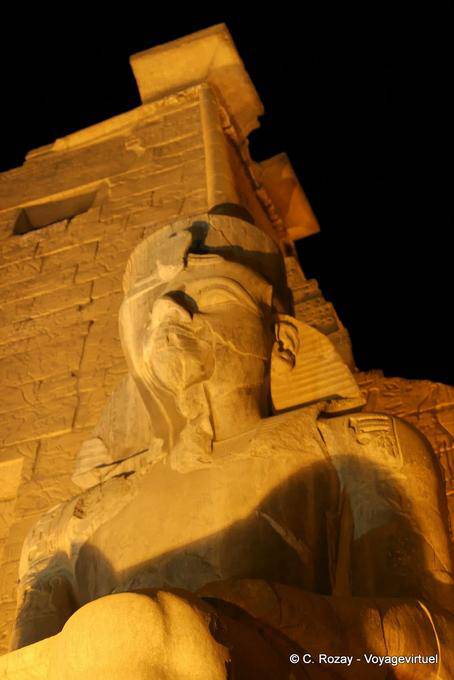 Perspective on the black granite statue of King Merneptah, son of Ramses II, Luxor Temple - Egypt