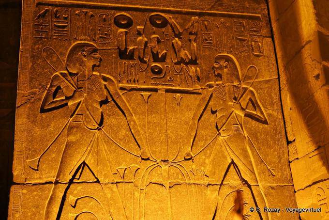 Unification of Upper and Lower Egypt, Sema-Tawy node (sematawi) by the Nile gods, relief, Luxor - Egypt