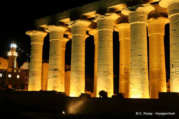 Colonnade of Amenhotep and lit mosque, Luxor Temple - Egypt