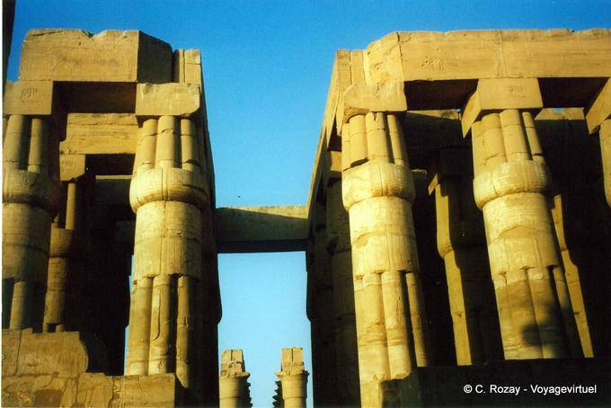Capitals papyrus columns closed near the solar courtyard of Amenhotep III, Luxor - Egypt