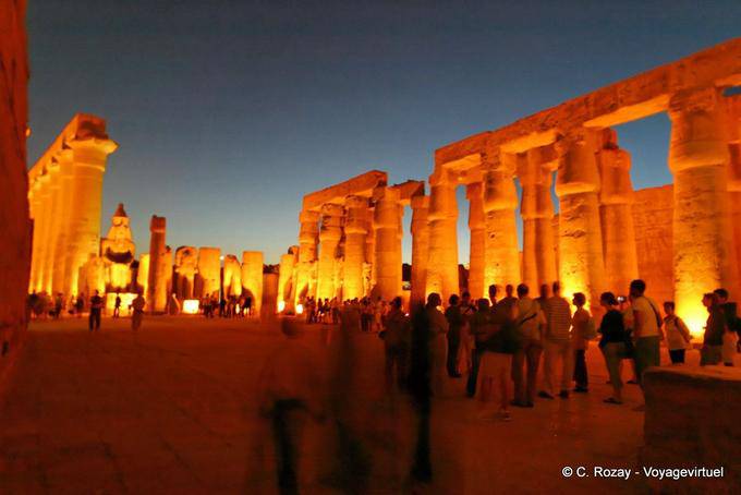 Tourism in the Great Court of Ramesses II, Luxor Temple - Egypt