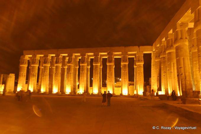 Illumination of the temple columns, Court of Amenhotep III, Luxor - Egypt