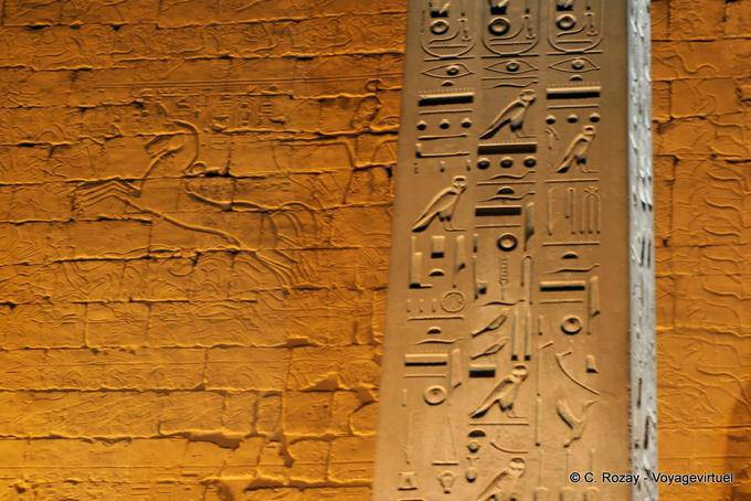 Obelisk, detailed hieroglyphics, Luxor Temple - Egypt