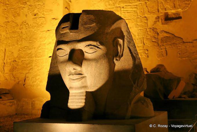 Lighting on the bust of Ramses II, Luxor Temple - Egypt
