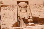 Ramses offer Maat to god Re, Temple of Re-Harakhte, Abu Simbel, Egypt.