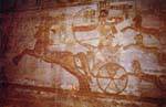 Ramses II on his chariot shooting arrows, bas-relief, battle Kadesh, Abu Simbel, Egypt.