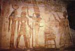Offering lettuce by King Amon, Min and Kamoutef, anteroom of the Great Temple, Abu Simbel, Egypt.