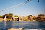The foot in front of the rocks of Elephantine Island, Aswan, Egypt.