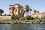 Temple of Philae, another view of Trajan kiosk from the Nile, Egypt.