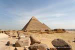 Limestone blocks and pyramids in a row, Giza, Egypt.