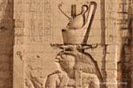 Horus head carved on the monumental tower, temple of Edfu, Egypt.