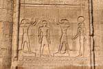 Purification by King Horus and Thoth with Menhit Ouret, Esna Temple, Egypt.