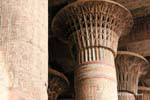 Pillars decorated lotus and palm trees, Esna Temple, Egypt.