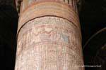 Colored hieroglyphs on a polychrome column of Khnum temple, Esna, Egypt.