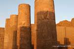 Polychrome columns of the entrance pylon, sunset light, temple of Kom Ombo, Egypt.