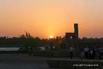 Sunset behind the ruins of Mammisi, temple of Kom Ombo, Egypt.