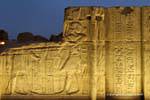 Detail of bas-relief, night lighting, temple of Kom Ombo, Egypt.
