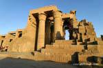 Frescoes and columns on one side, the temple of Kom Ombo, Egypt.