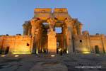 Facade of the Temple of Kom Ombo, night lighting, Egypt.