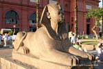Sphynx enthroned before the Egyptian Museum in Cairo, Egypt.