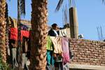 Laundry drying and brick wall, Luxor, Egypt.