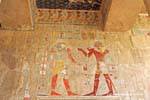 Hatshepsut Temple, Chapel of Anubis, offering to Horus polychrome wall, Egypt.