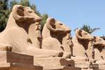 Ram-headed sphinxes, ram-headed deities of the Egyptian pantheon, temple of Karnak, Egypt.