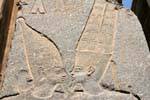 Focus on the faces of Amun and Mut, the couple lord of Karnak, Egypt.