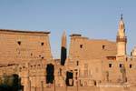 Day view of the rear of the first pylon, Temple of Luxor, Egypt.