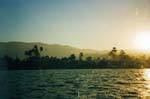 Nile view at dawn from the boat porthole, Egypt.