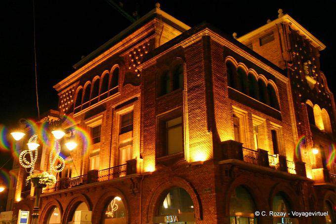 Building of the illuminated BBVA, plaza Santo Domingo, Leon - Spain