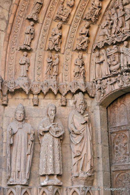 Statues at the left of the door of San Juan, western front, León Cathedral - Spain