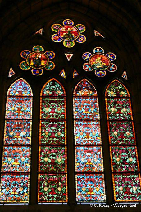 Stained glass windows in the nave of Santa Maria Cathedral of Leon - Spain