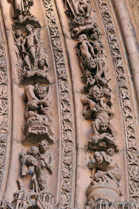 Damned suffering the torments of hell, central portal, León Cathedral - Spain