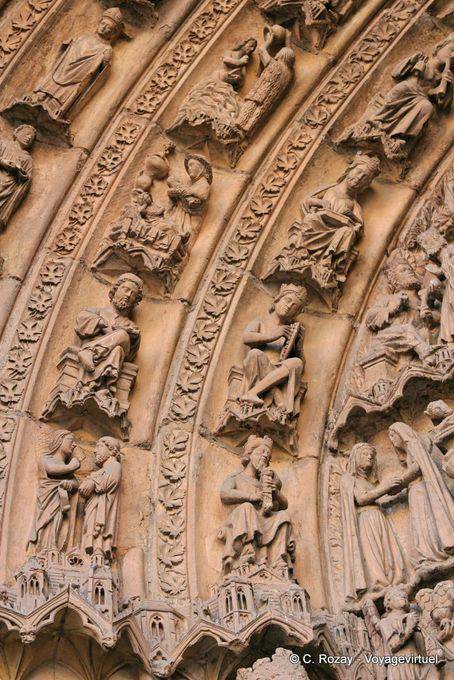 Detail of sculptures of the portada San Juan, León Cathedral - Spain