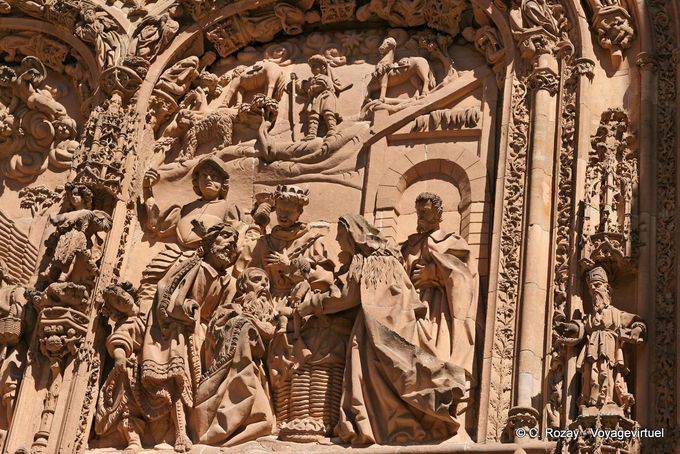 Sculpture on the main facade of the Nueva Cathedral, Salamanca - Spain