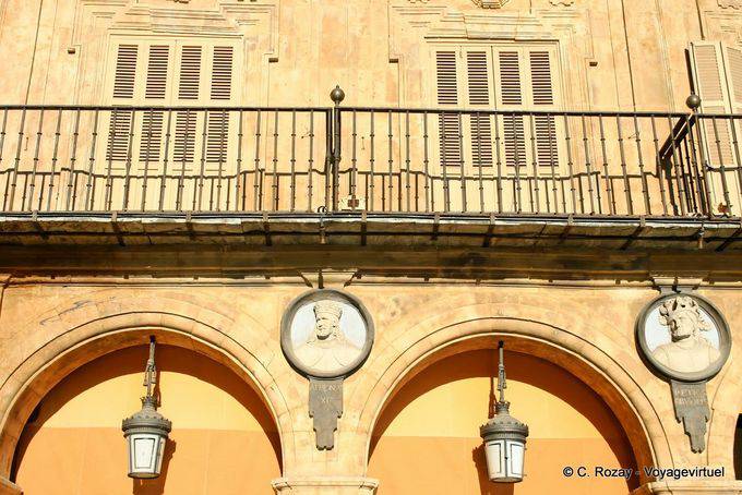 Salamanca, Plaza Mayor lanterns and medallions - Spain