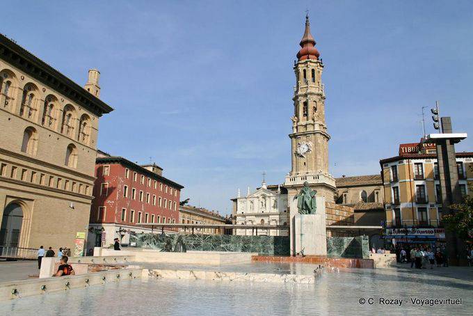 Panorama of the Lonja and Seo from the Plaza del Pilar, Zaragoza - Spain