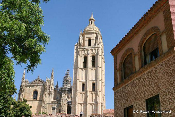 Top of the main facade of the Lady of the Cathedrals, St. Mary's Cathedral, Segovia - Spain