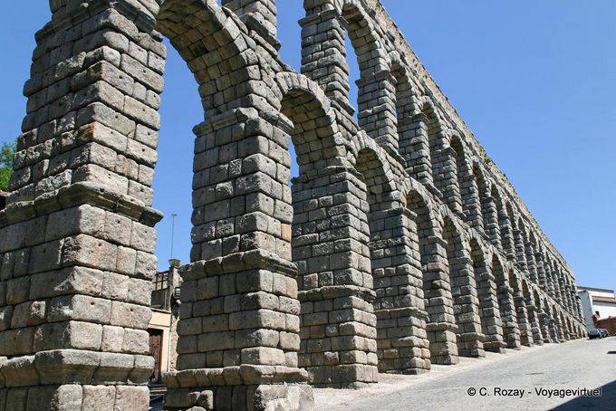 Segovia aqueduct composed of granite blocks assembled dry - Spain