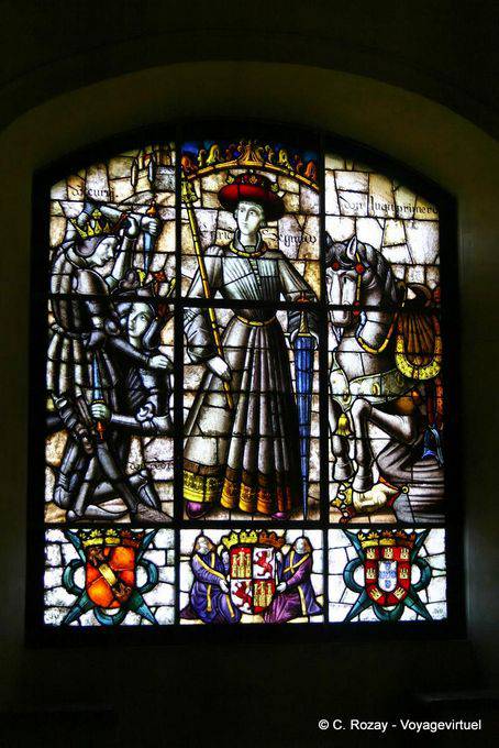 Stained glass window showing Henry II of Castile Sala Galera, Alcazar Segovia - Spain