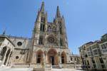 Facade of the cathedral and fountain of St. Mary, Burgos, Spain.